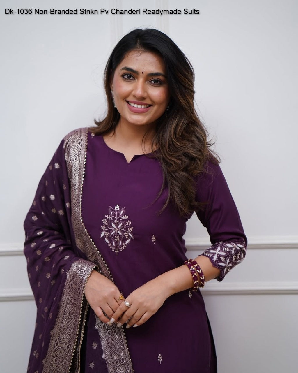 Dk-1036 Non-Branded Stnkn Pv Chanderi Readymade Suits