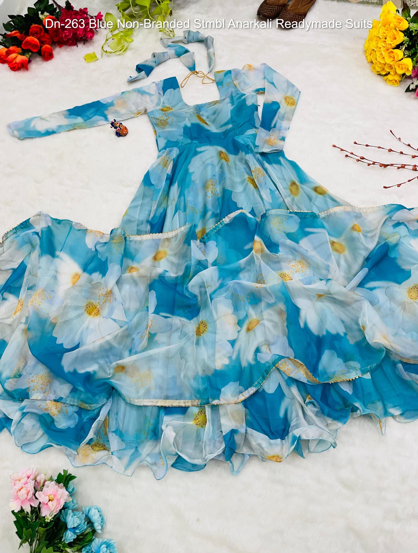 Dn-263 Blue Non-Branded Stmbl Anarkali Readymade Suits