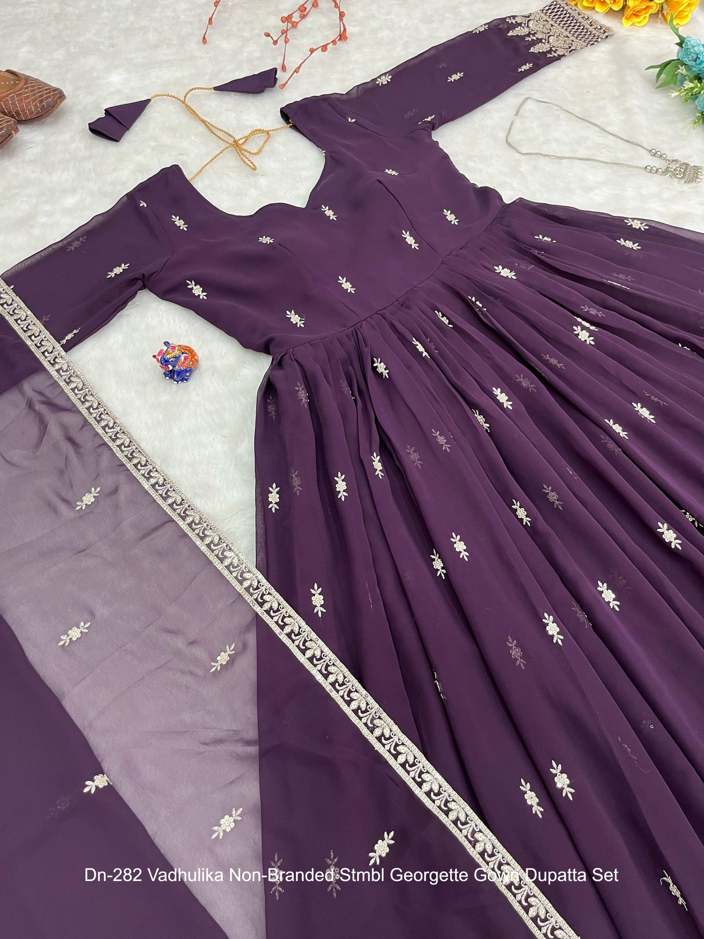 Dn-282 Vadhulika Non-Branded Stmbl Georgette Gown Dupatta Set
