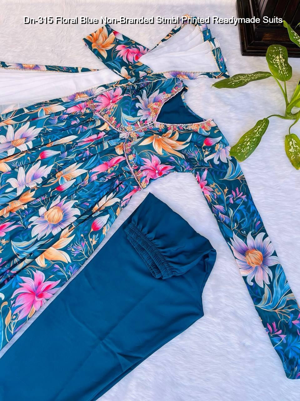 Dn-315 Floral Blue Non-Branded Stmbl Printed Readymade Suits