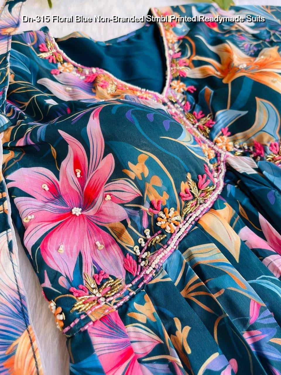 Dn-315 Floral Blue Non-Branded Stmbl Printed Readymade Suits