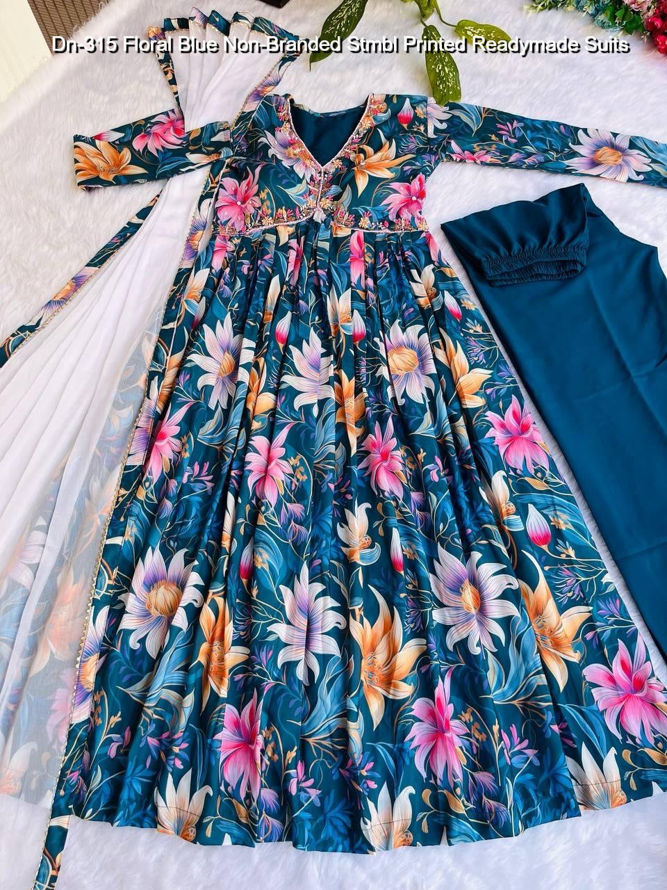 Dn-315 Floral Blue Non-Branded Stmbl Printed Readymade Suits