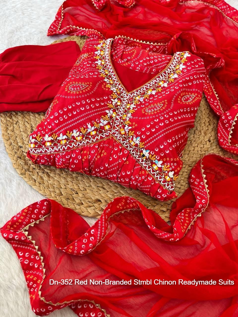 Dn-352 Red Non-Branded Stmbl Chinon Readymade Suits