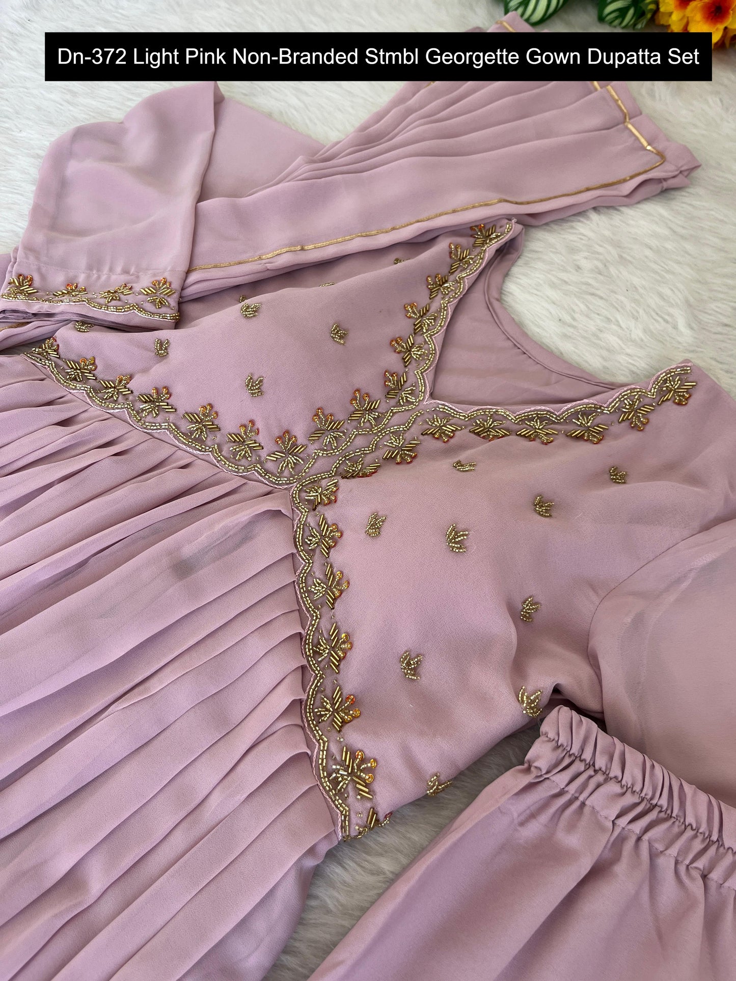 Dn-372 Light Pink Non-Branded Stmbl Georgette Gown Dupatta Set