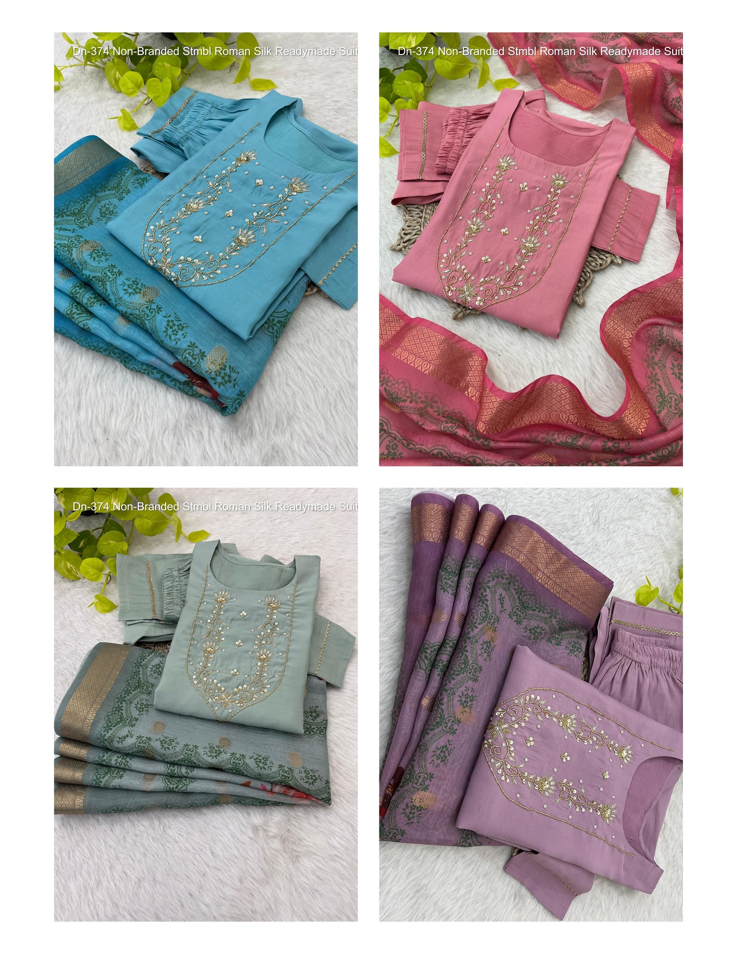 Dn-374 Non-Branded Stmbl Roman Silk Readymade Suits