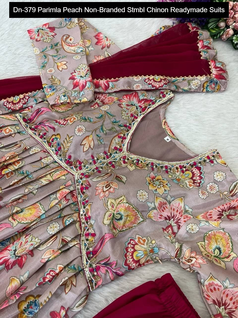 Dn-379 Parimla Peach Non-Branded Stmbl Chinon Readymade Suits