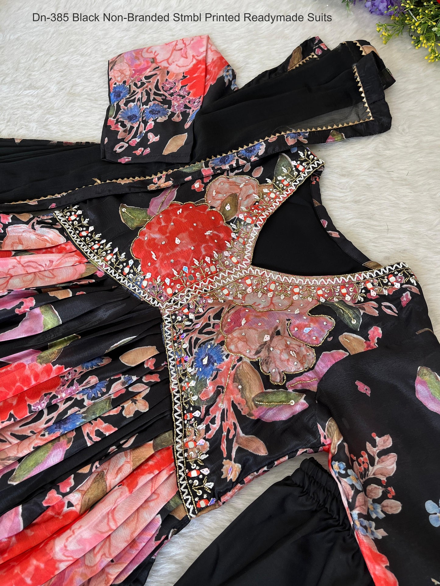 Dn-385 Black Non-Branded Stmbl Printed Readymade Suits