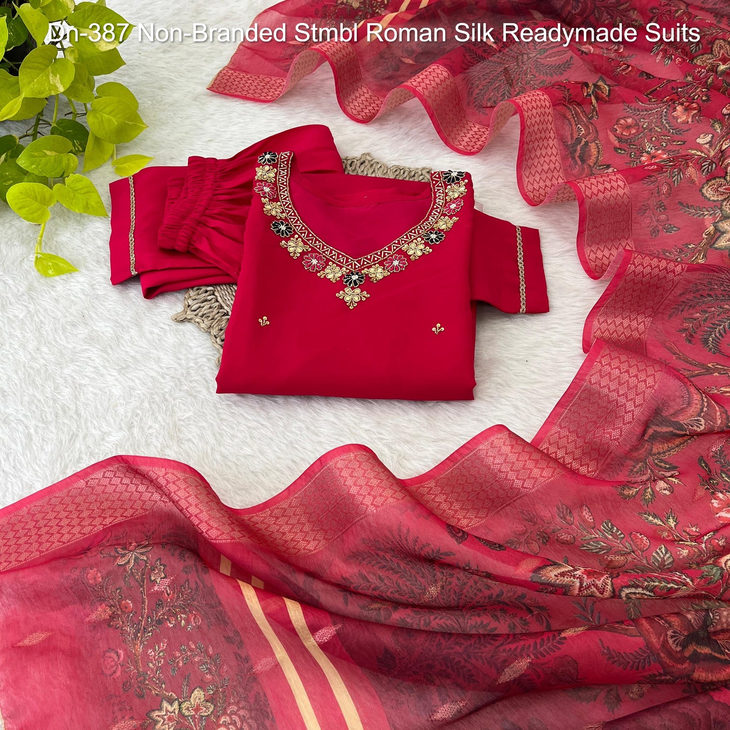 Dn-387 Non-Branded Stmbl Roman Silk Readymade Suits