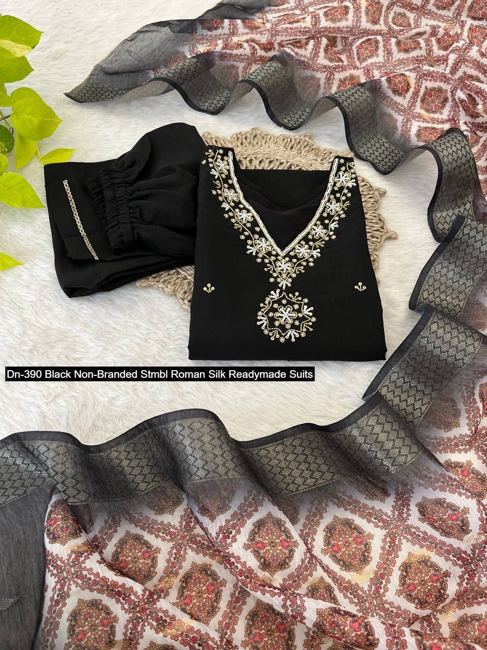 Dn-390 Black Non-Branded Stmbl Roman Silk Readymade Suits