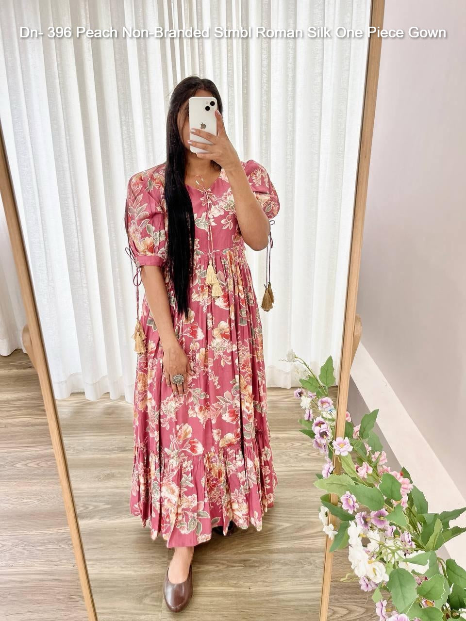 Dn- 396 Peach Non-Branded Stmbl Roman Silk One Piece Gown