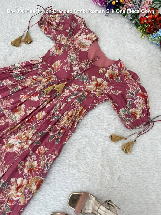Dn- 396 Peach Non-Branded Stmbl Roman Silk One Piece Gown