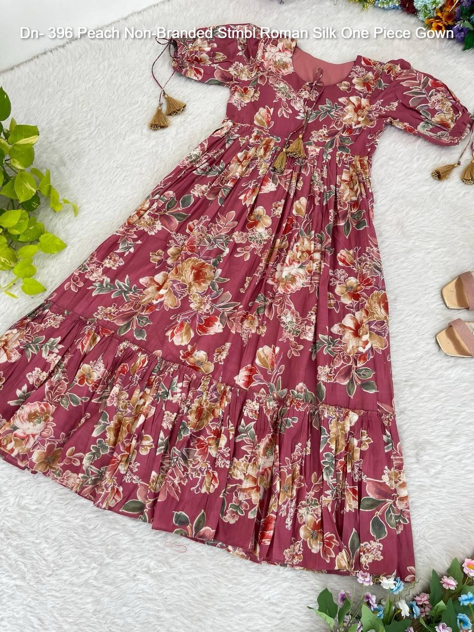 Dn- 396 Peach Non-Branded Stmbl Roman Silk One Piece Gown