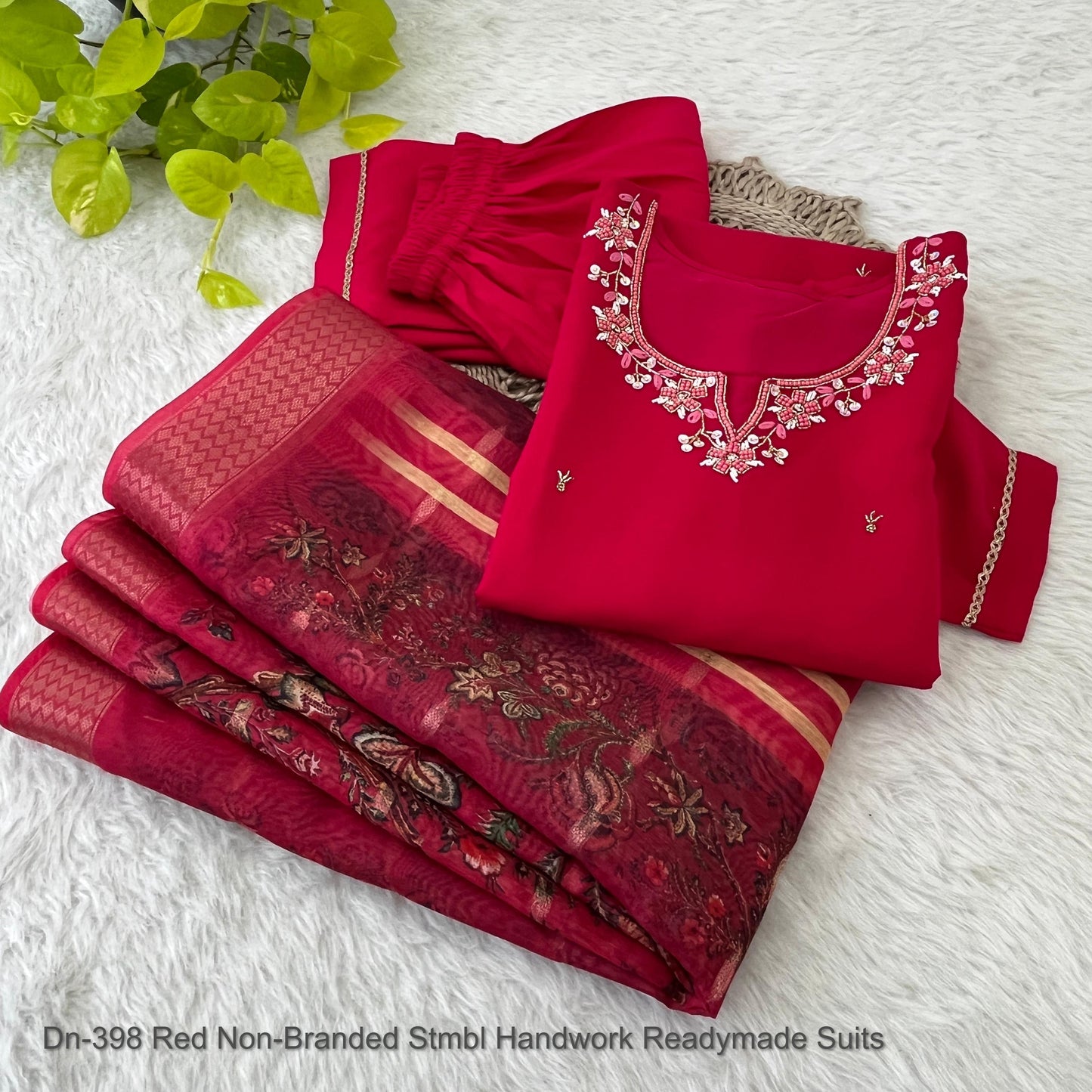Dn-398 Red Non-Branded Stmbl Handwork Readymade Suits
