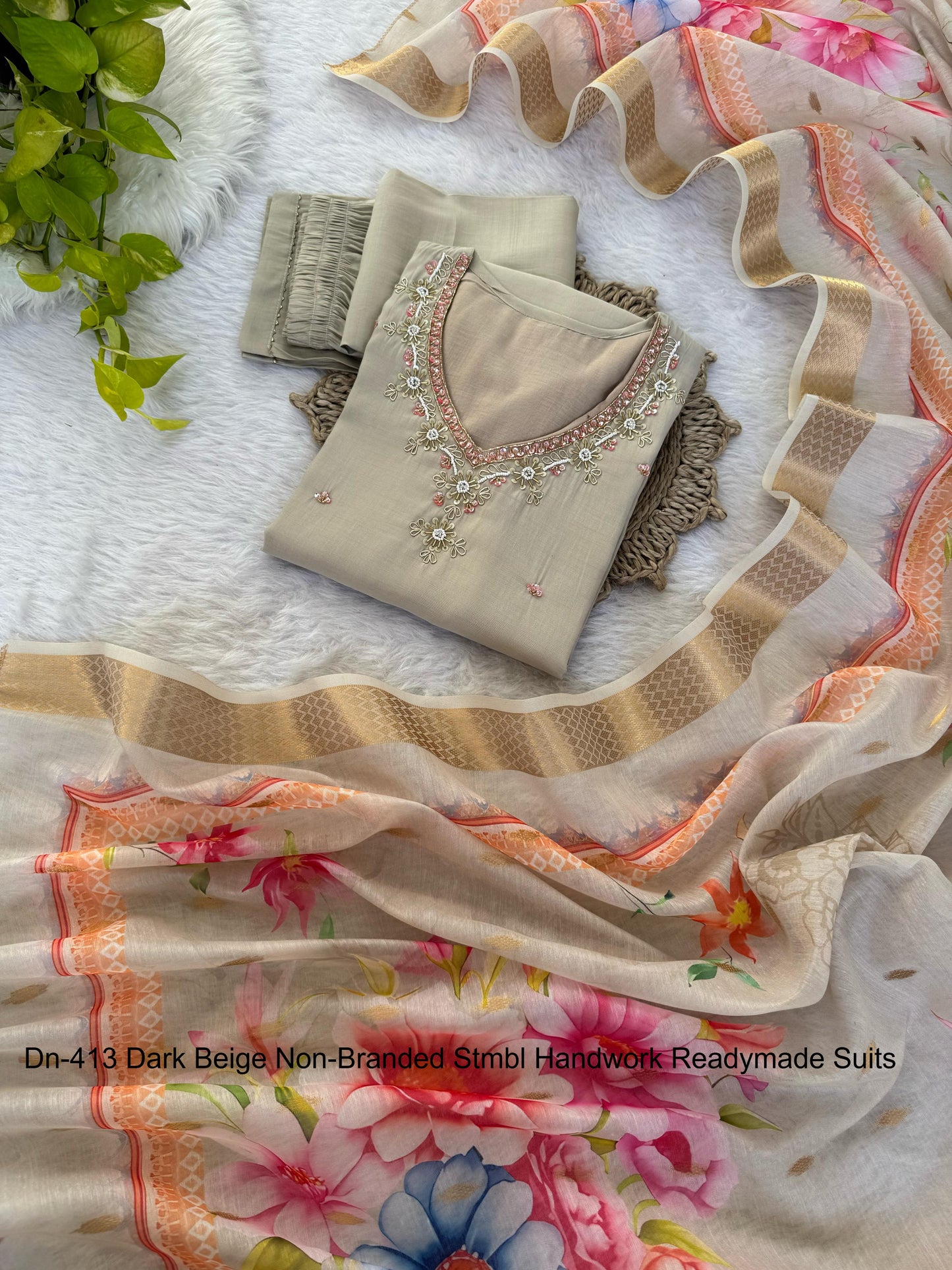 Dn-413 Dark Beige Non-Branded Stmbl Handwork Readymade Suits