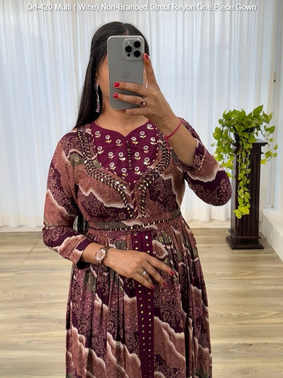 Dn-420 Multi ( Wine) Non-Branded Stmbl Reyon One Piece Gown