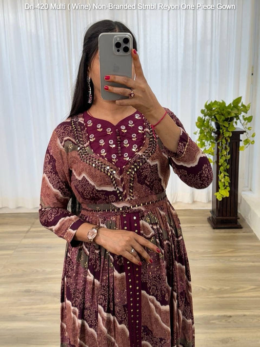 Dn-420 Multi ( Wine) Non-Branded Stmbl Reyon One Piece Gown