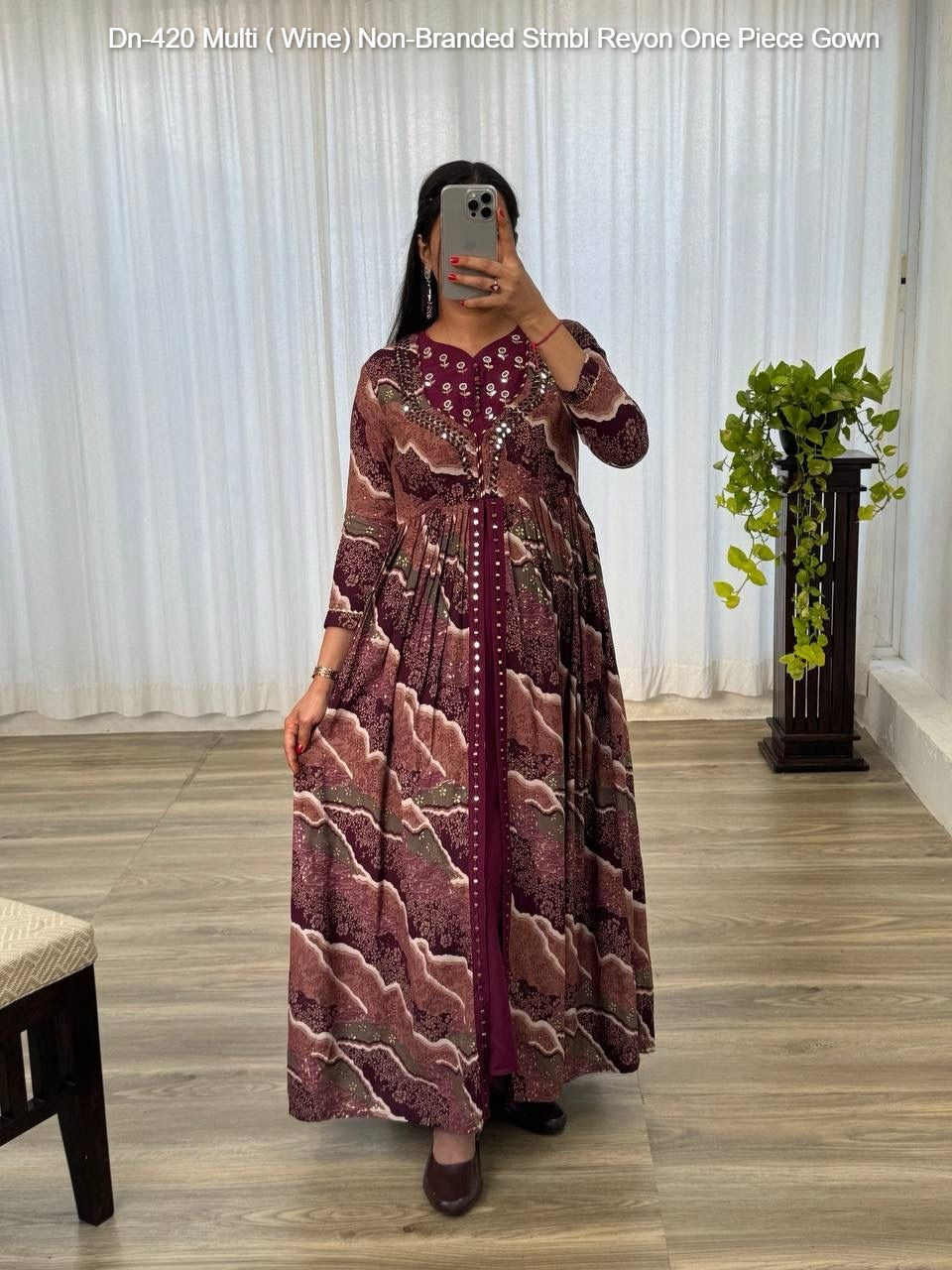 Dn-420 Multi ( Wine) Non-Branded Stmbl Reyon One Piece Gown