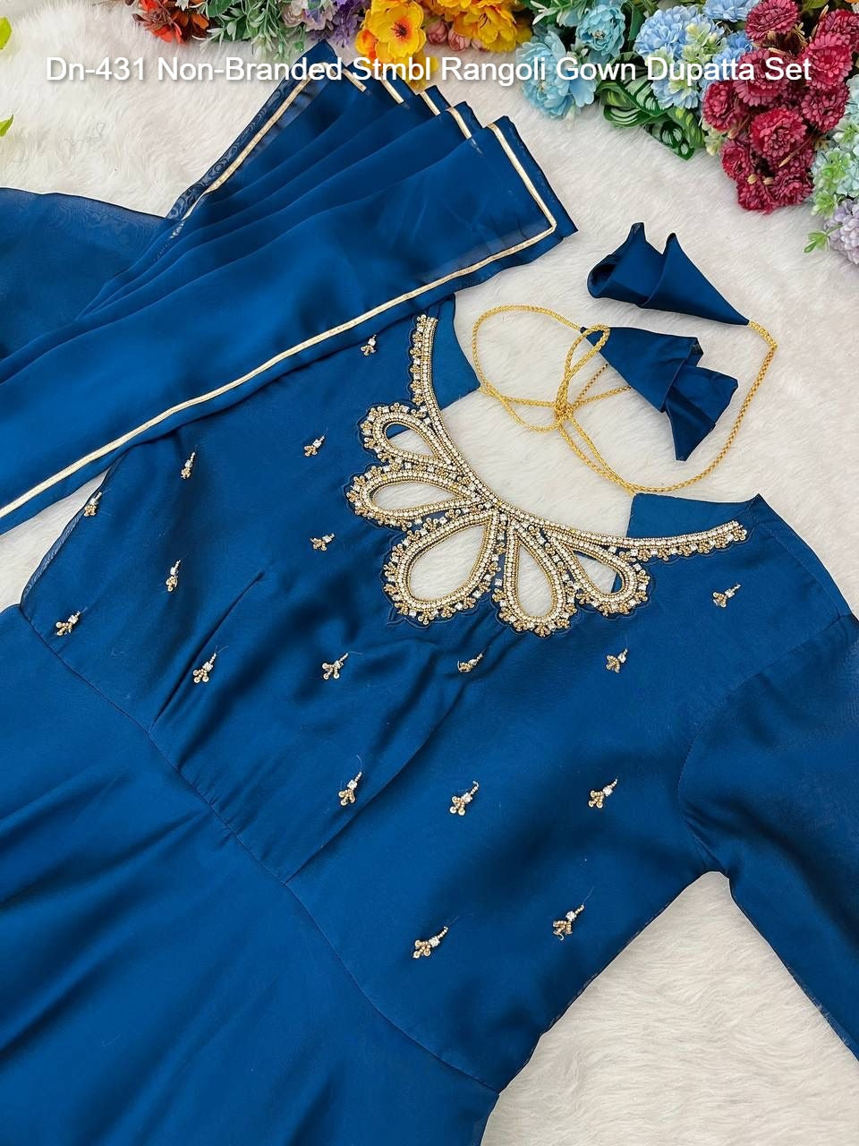 Dn-431 Non-Branded Stmbl Rangoli Gown Dupatta Set