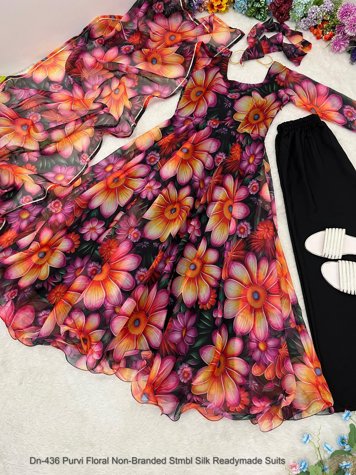 Dn-436 Purvi Floral Non-Branded Stmbl Silk Readymade Suits