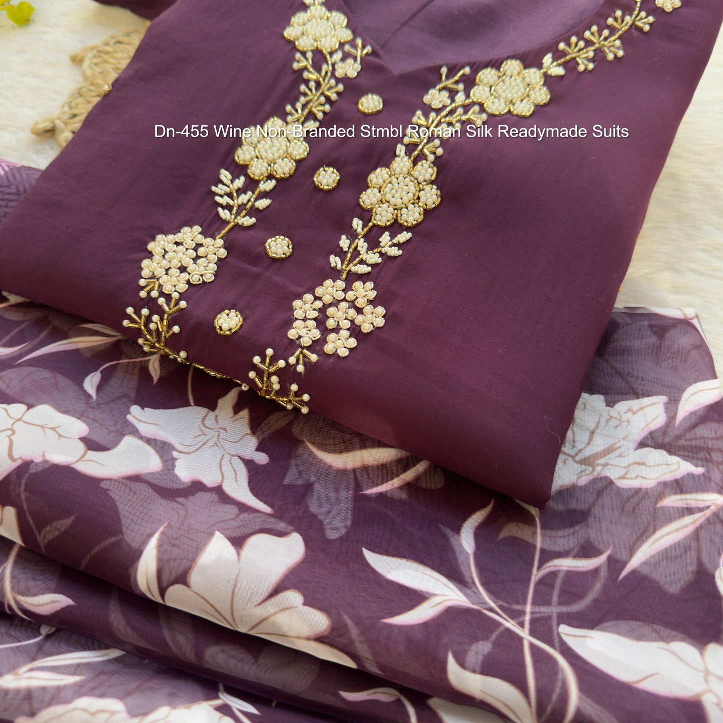 Dn-455 Wine Non-Branded Stmbl Roman Silk Readymade Suits