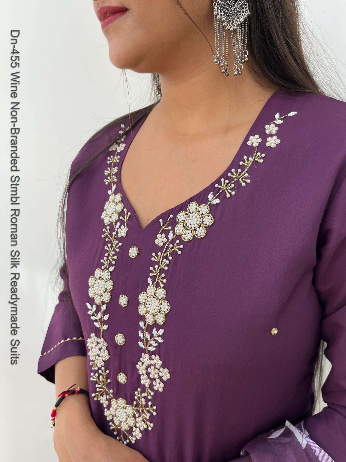 Dn-455 Wine Non-Branded Stmbl Roman Silk Readymade Suits