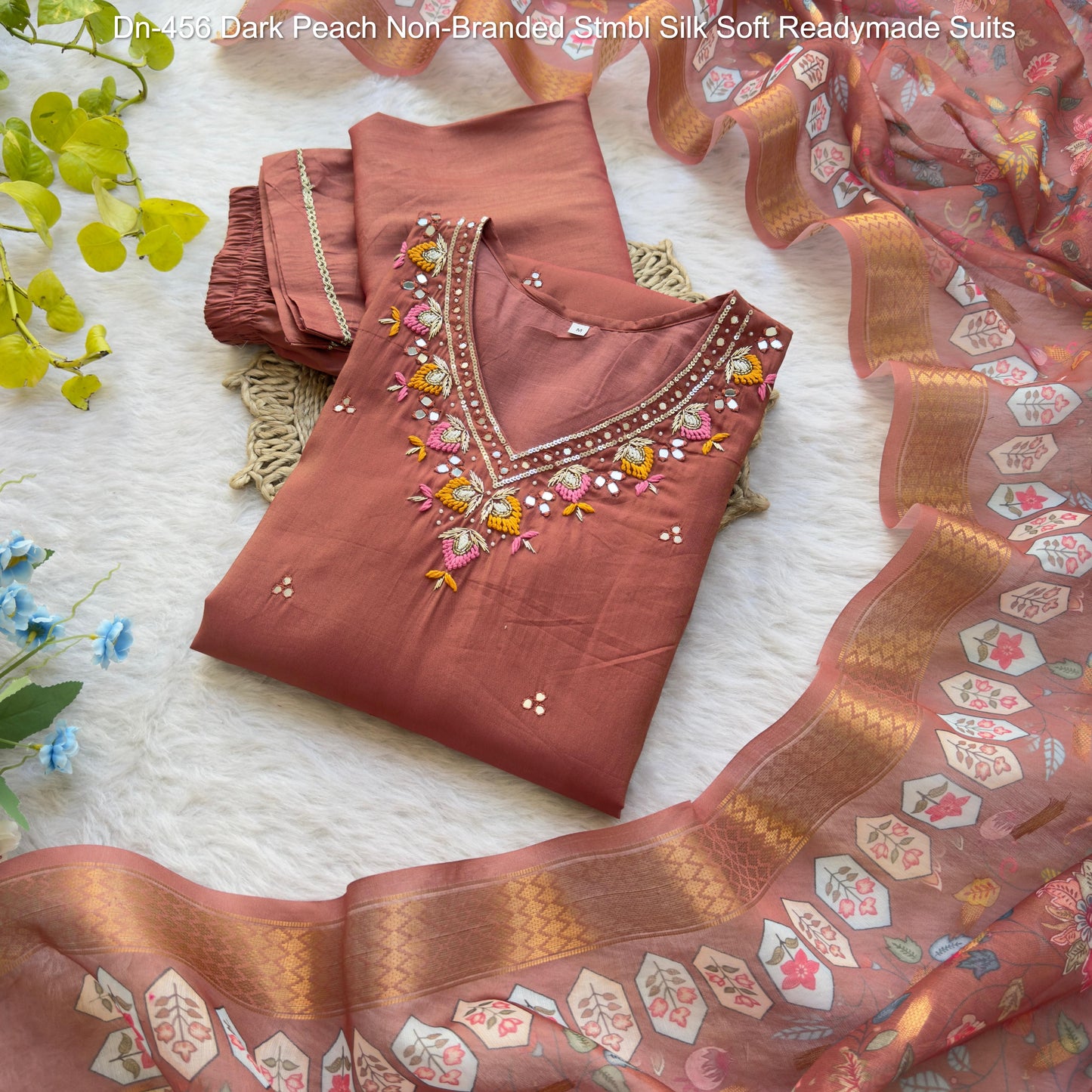 Dn-456 Dark Peach Non-Branded Stmbl Silk Soft Readymade Suits