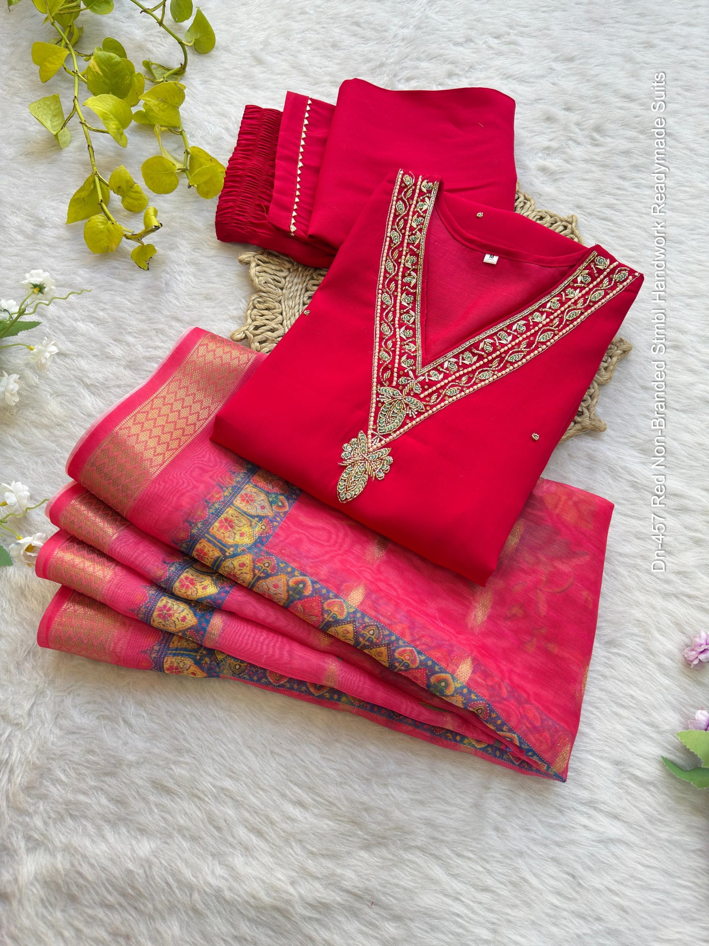 Dn-457 Red Non-Branded Stmbl Handwork Readymade Suits