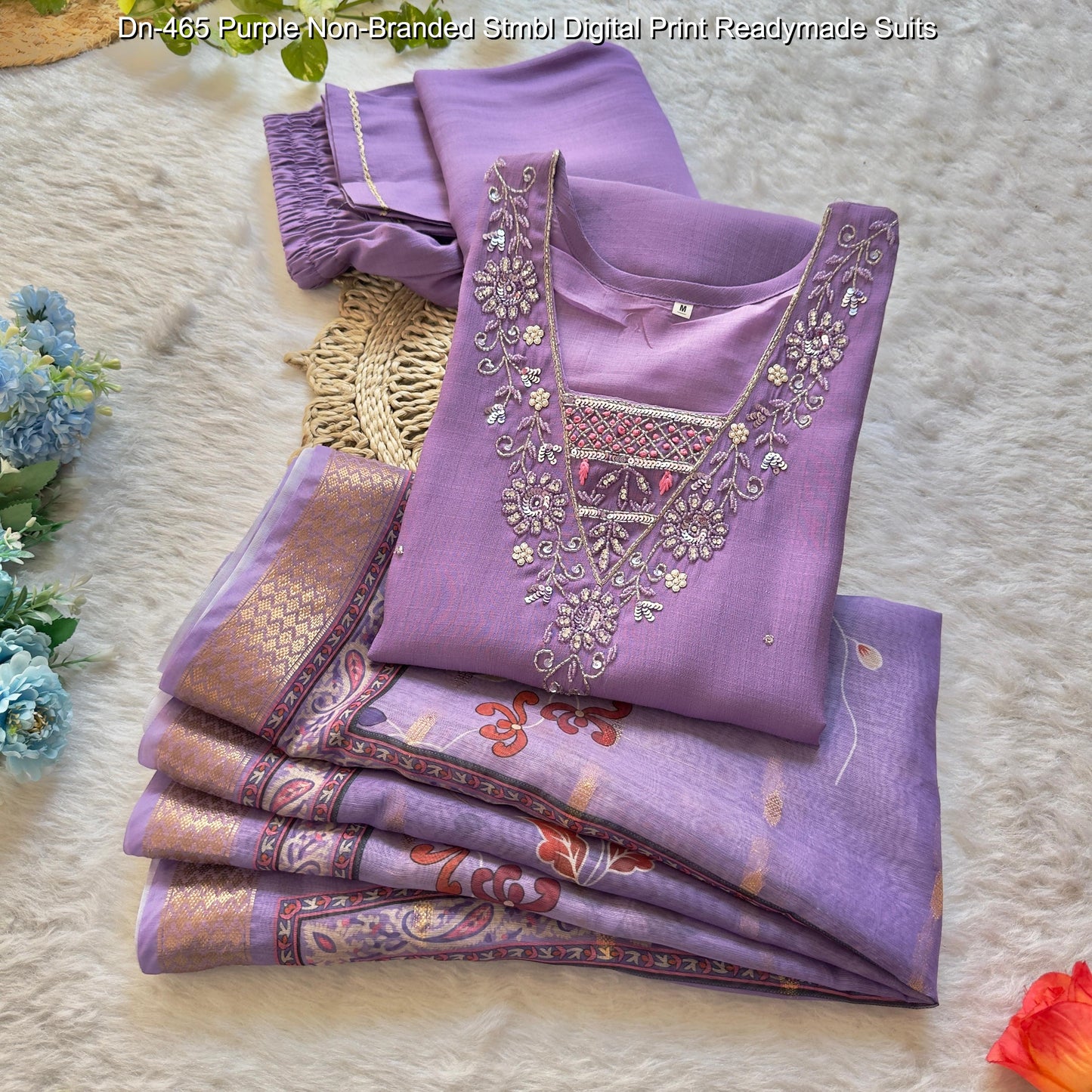 Dn-465 Purple Non-Branded Stmbl Digital Print Readymade Suits