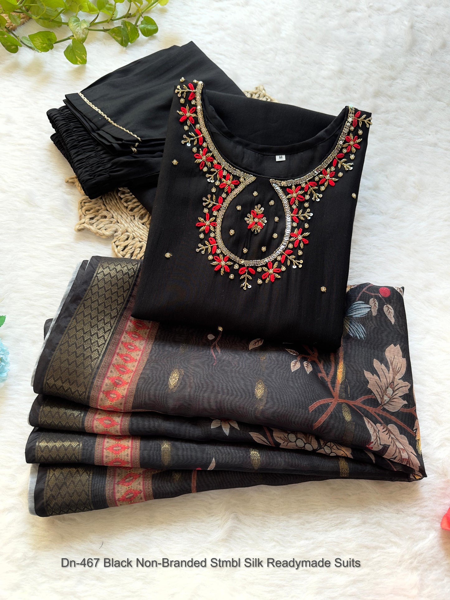 Dn-467 Black Non-Branded Stmbl Silk Readymade Suits