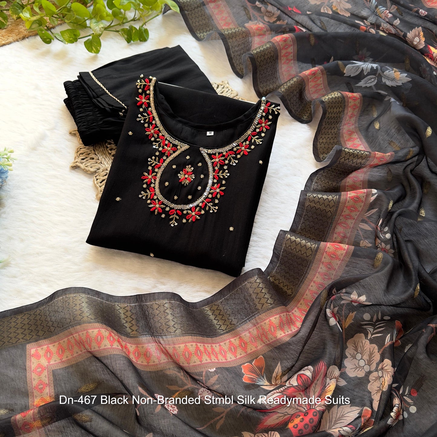 Dn-467 Black Non-Branded Stmbl Silk Readymade Suits