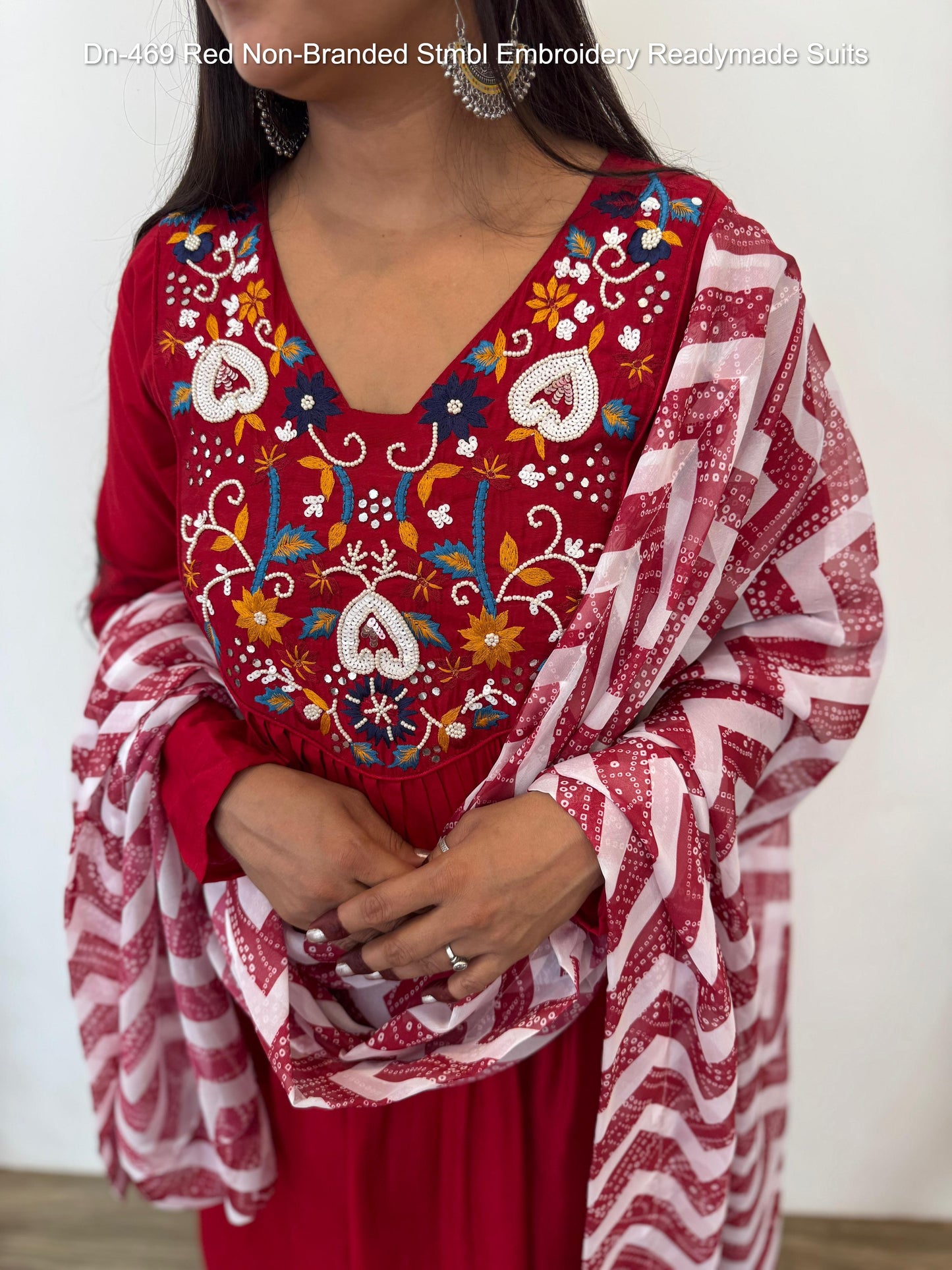 Dn-469 Red Non-Branded Stmbl Embroidery Readymade Suits