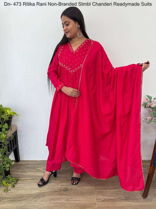 Dn- 473 Ritika Rani Non-Branded Stmbl Chanderi Readymade Suits