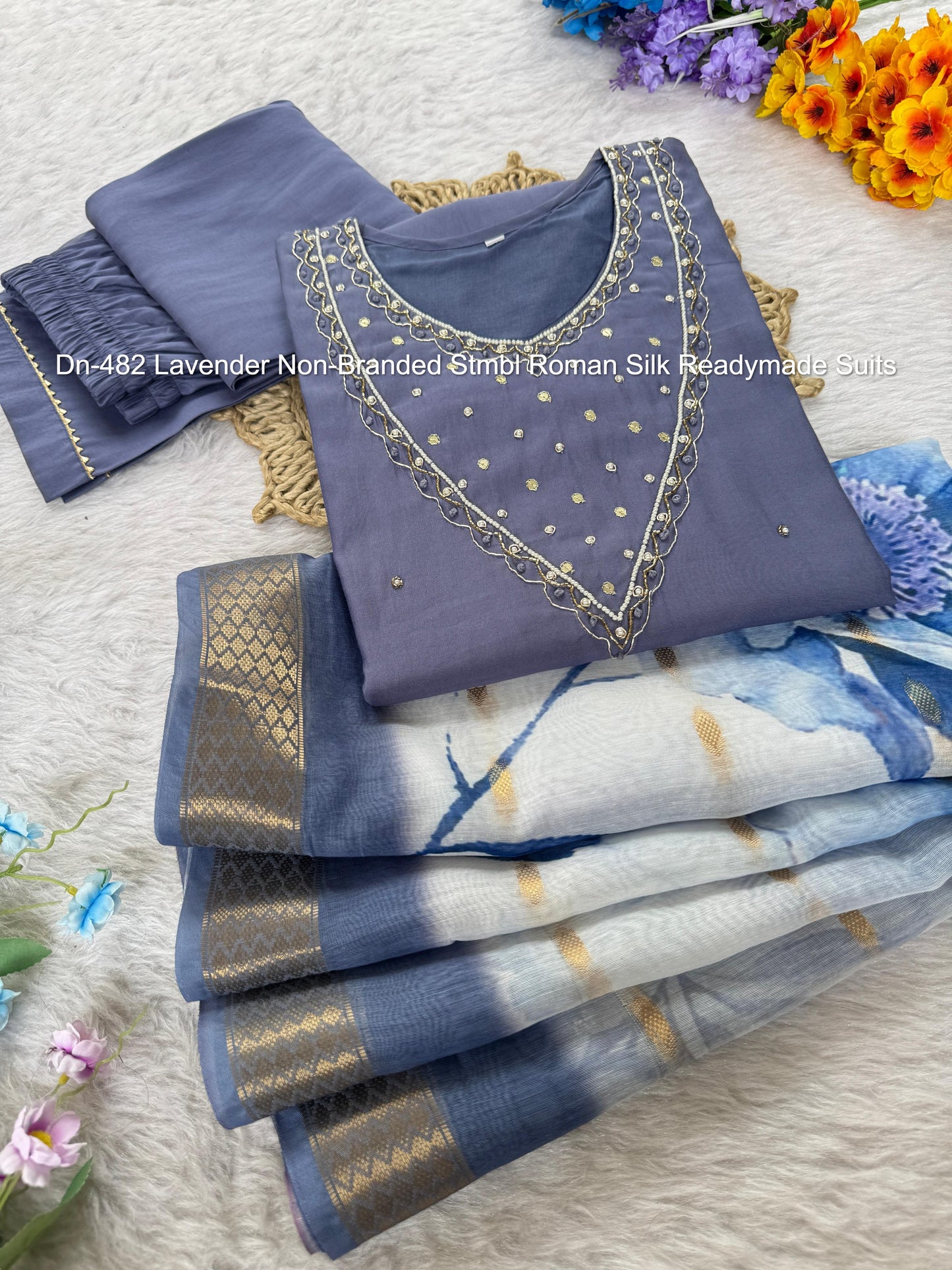 Dn-482 Lavender Non-Branded Stmbl Roman Silk Readymade Suits