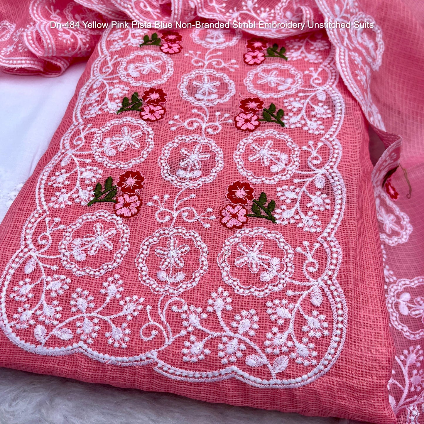 Dn-484 Yellow Pink Pista Blue Non-Branded Stmbl Embroidery Unstitched Suits