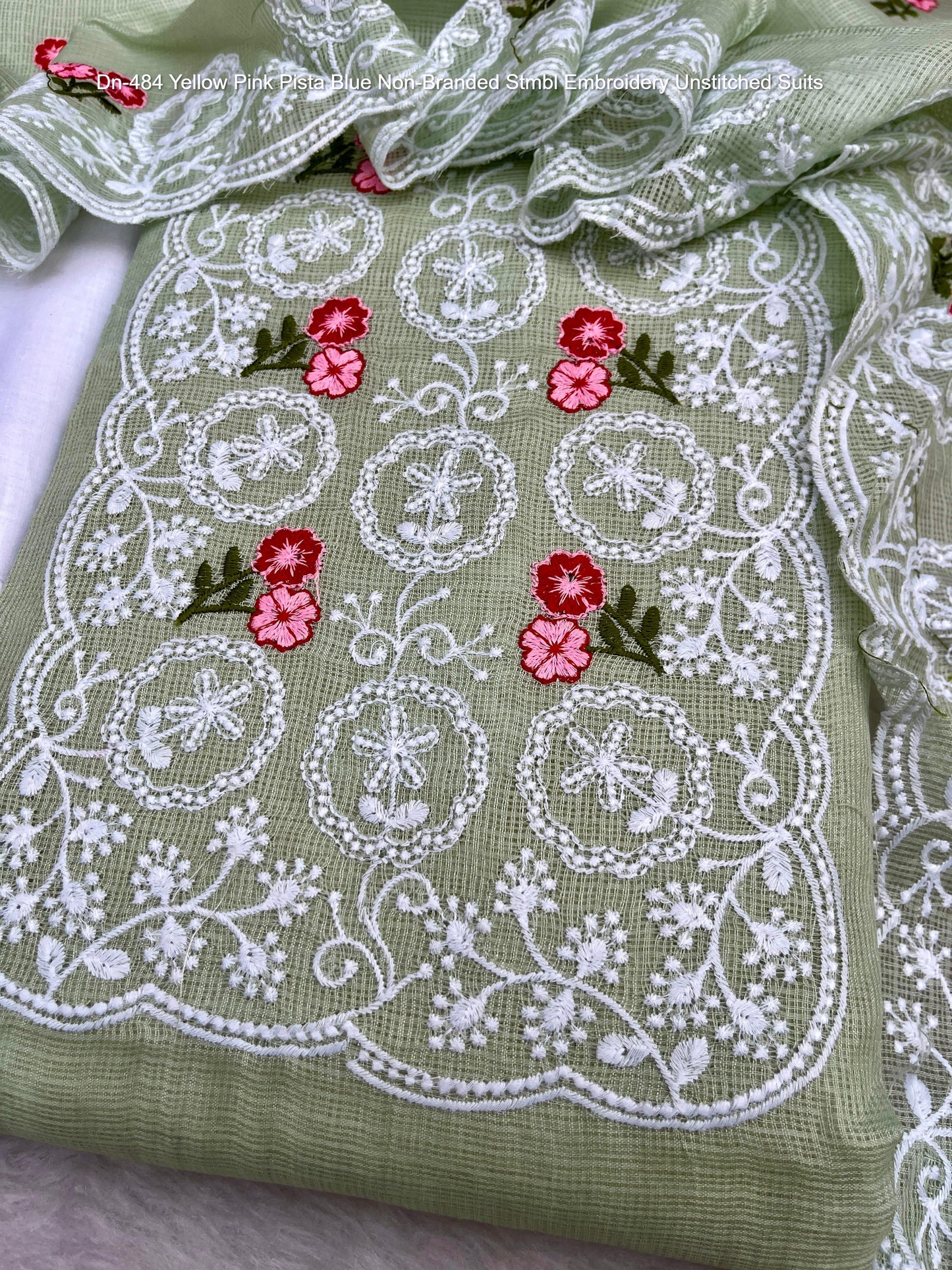 Dn-484 Yellow Pink Pista Blue Non-Branded Stmbl Embroidery Unstitched Suits