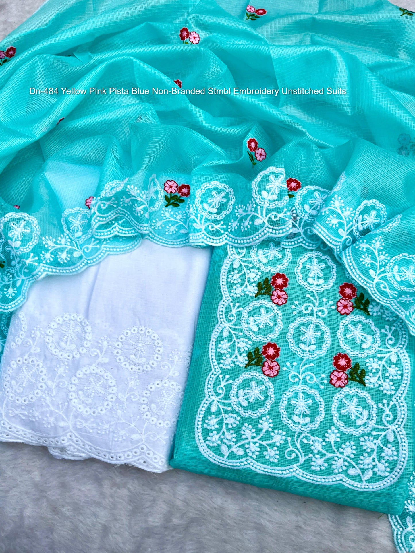 Dn-484 Yellow Pink Pista Blue Non-Branded Stmbl Embroidery Unstitched Suits