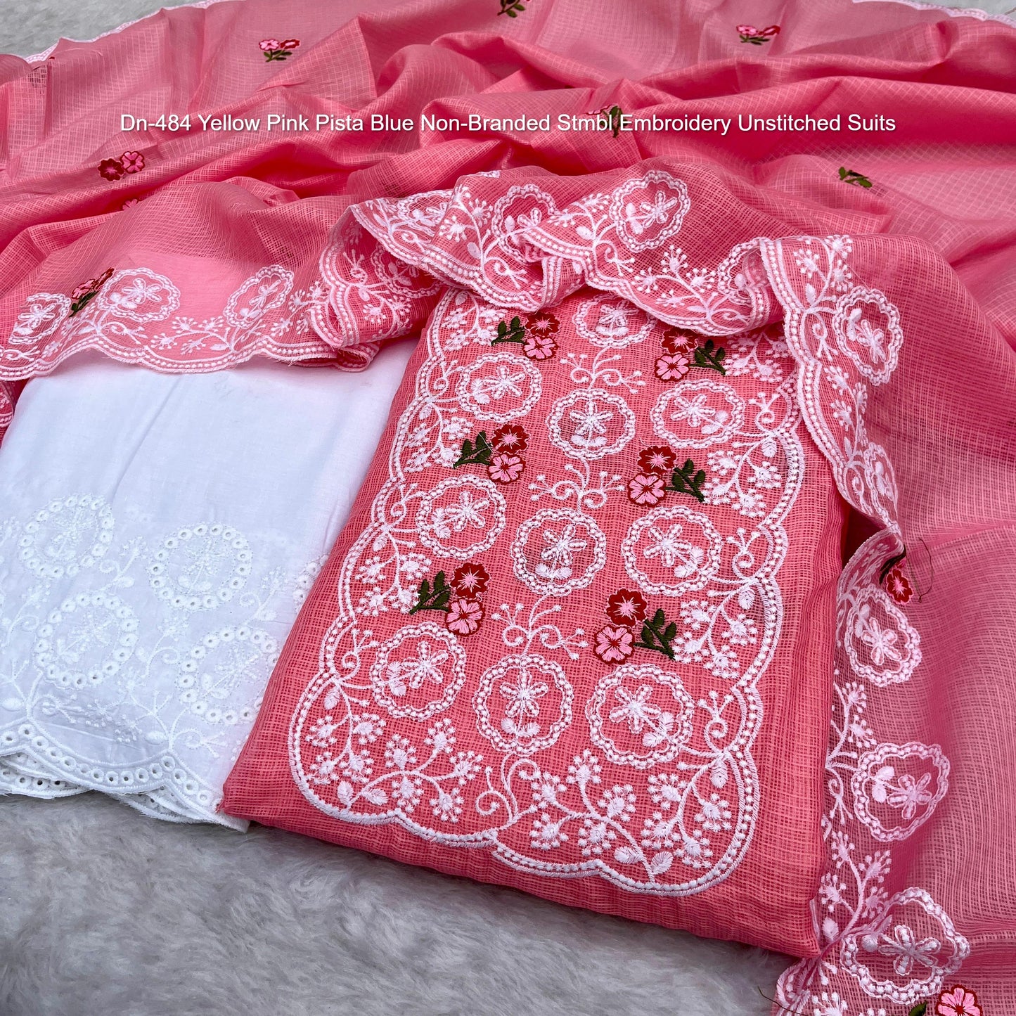 Dn-484 Yellow Pink Pista Blue Non-Branded Stmbl Embroidery Unstitched Suits