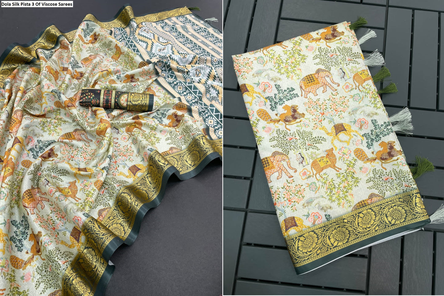 Dola Silk Pista 3 Of Viscose Sarees