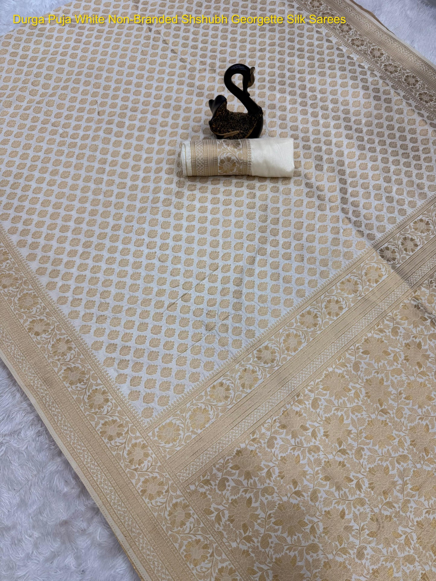 Durga Puja White Non-Branded Shshubh Georgette Silk Sarees