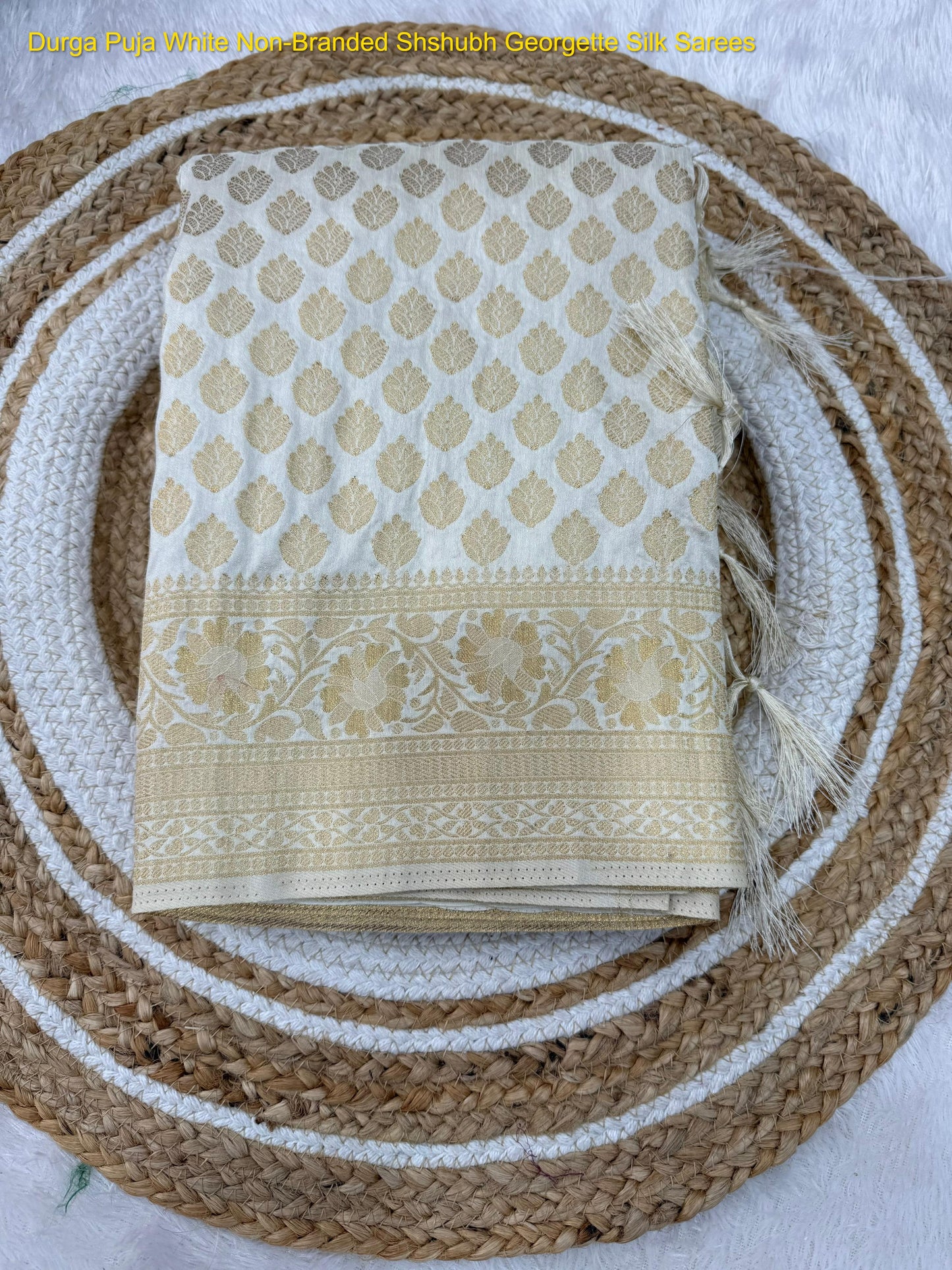 Durga Puja White Non-Branded Shshubh Georgette Silk Sarees