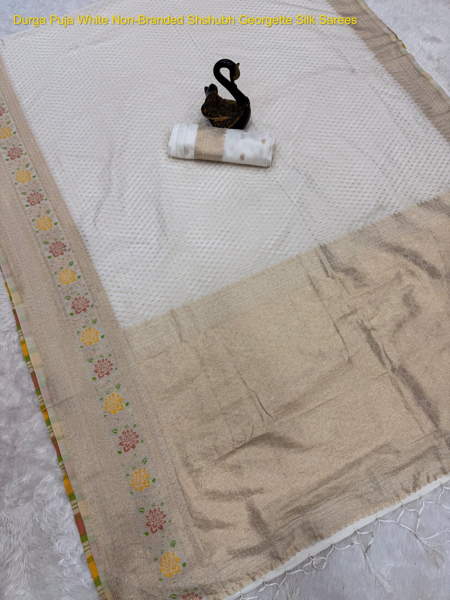 Durga Puja White Non-Branded Shshubh Georgette Silk Sarees