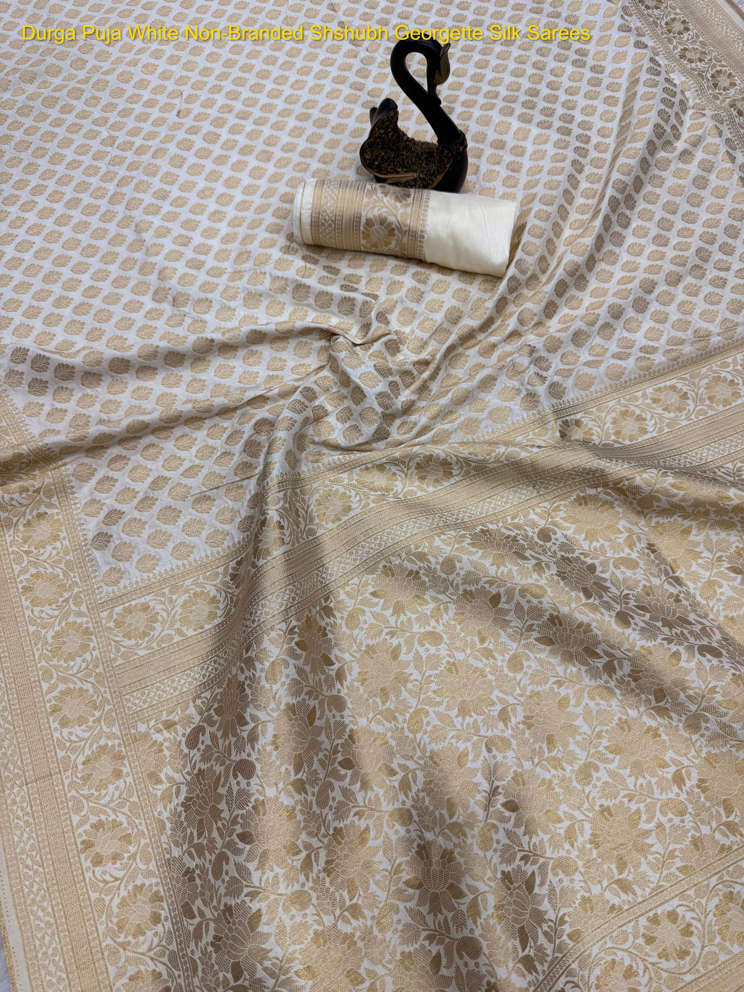 Durga Puja White Non-Branded Shshubh Georgette Silk Sarees