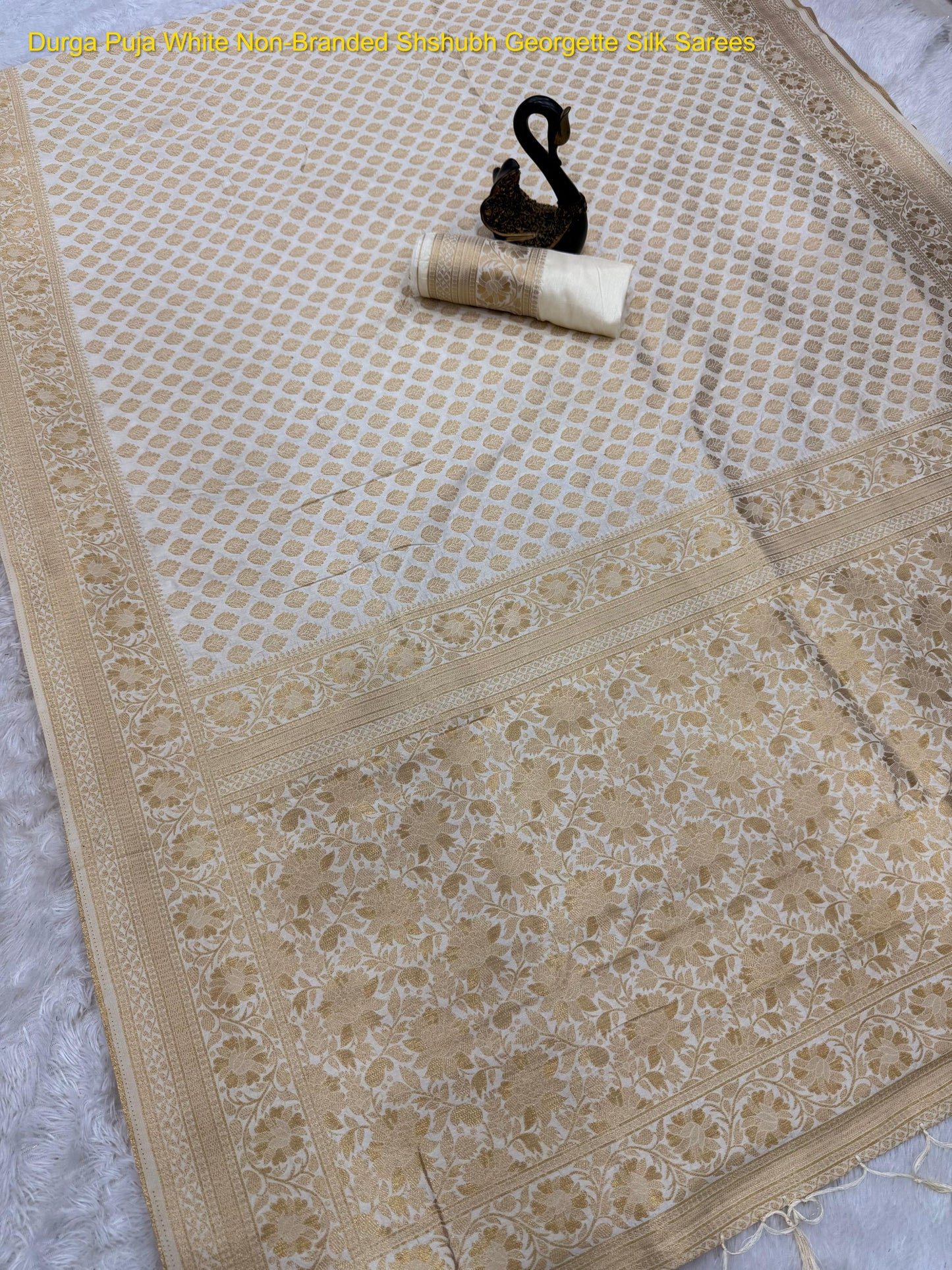 Durga Puja White Non-Branded Shshubh Georgette Silk Sarees