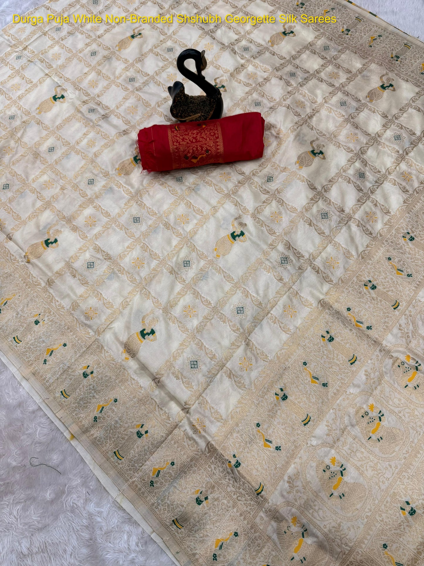 Durga Puja White Non-Branded Shshubh Georgette Silk Sarees