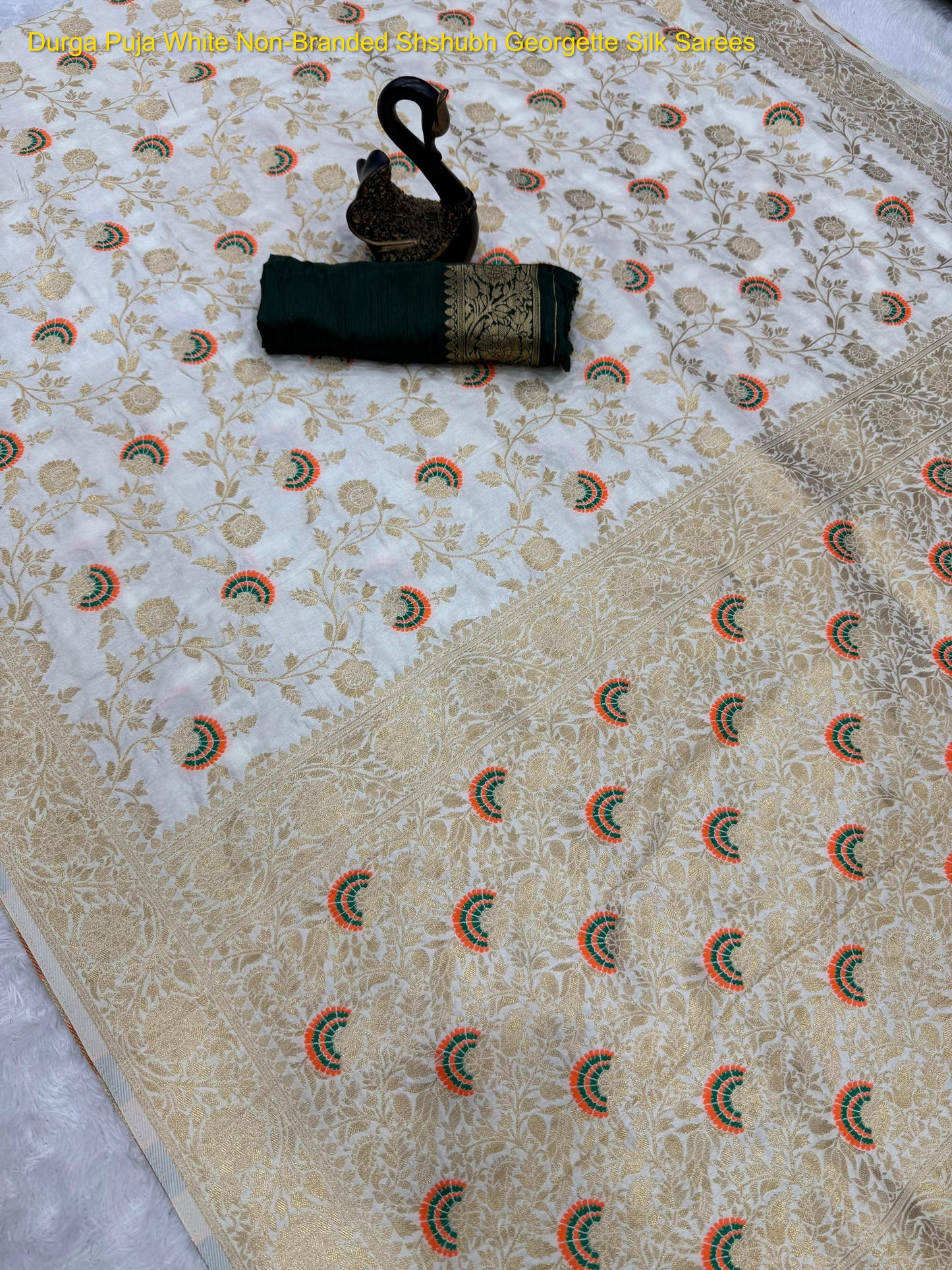 Durga Puja White Non-Branded Shshubh Georgette Silk Sarees