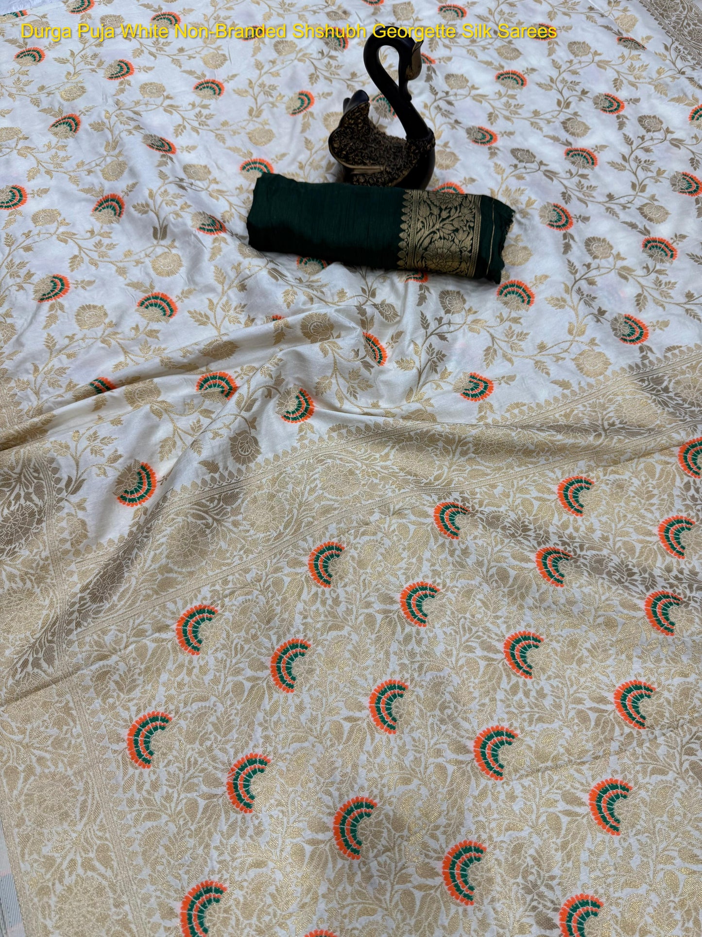Durga Puja White Non-Branded Shshubh Georgette Silk Sarees