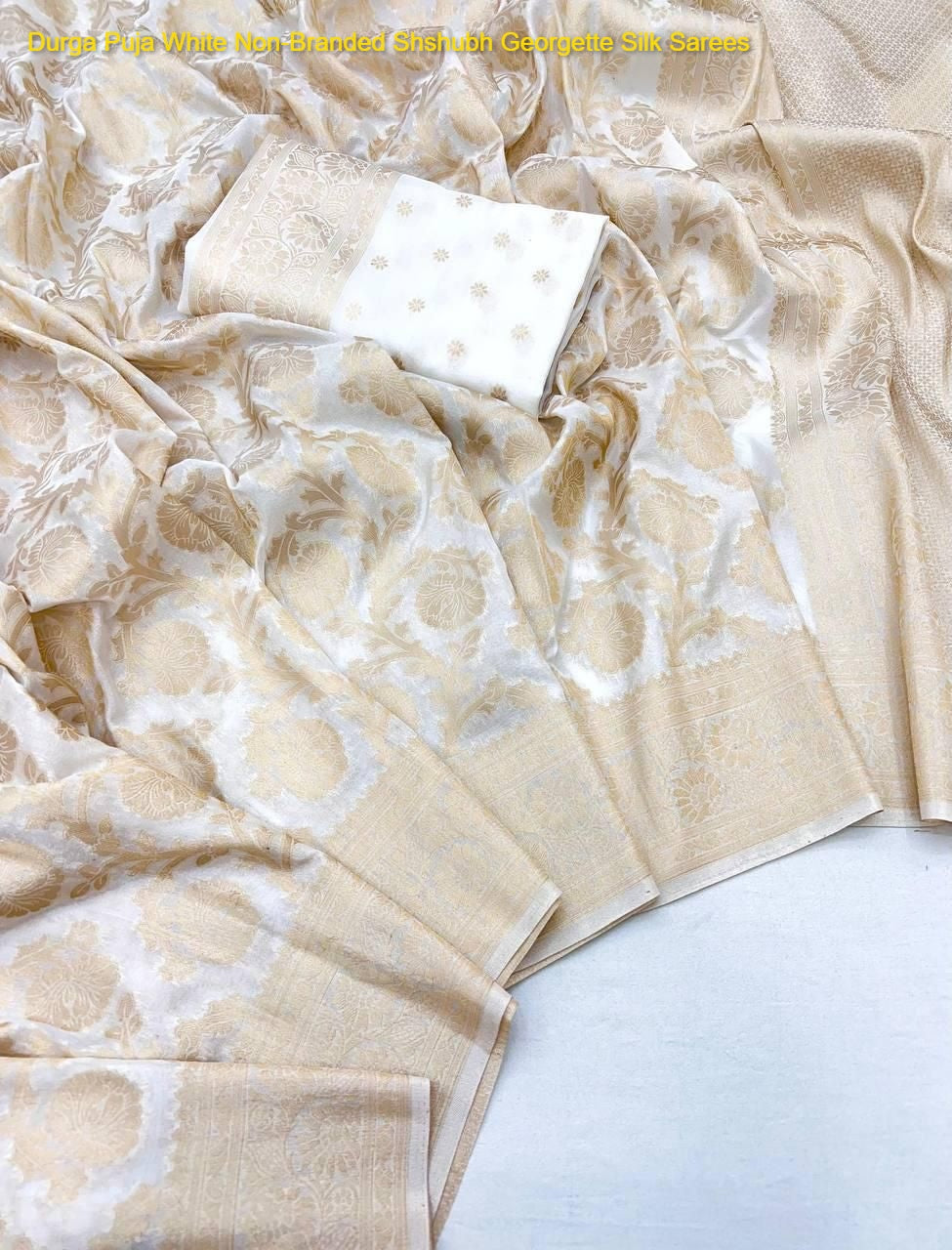 Durga Puja White Non-Branded Shshubh Georgette Silk Sarees