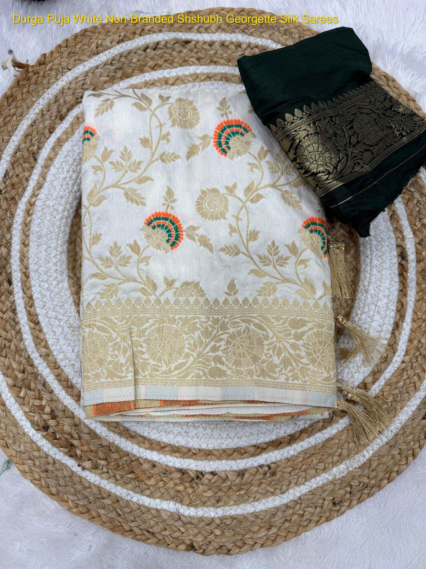 Durga Puja White Non-Branded Shshubh Georgette Silk Sarees