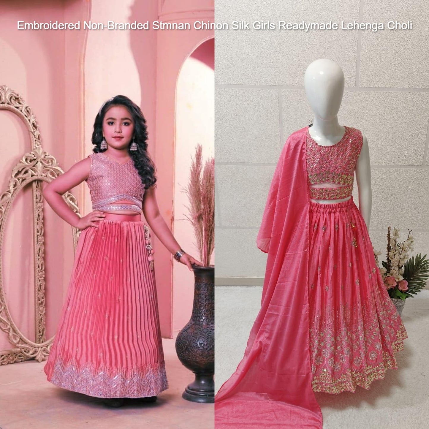 Embroidered Non-Branded Stmnan Chinon Silk Girls Readymade Lehenga Choli