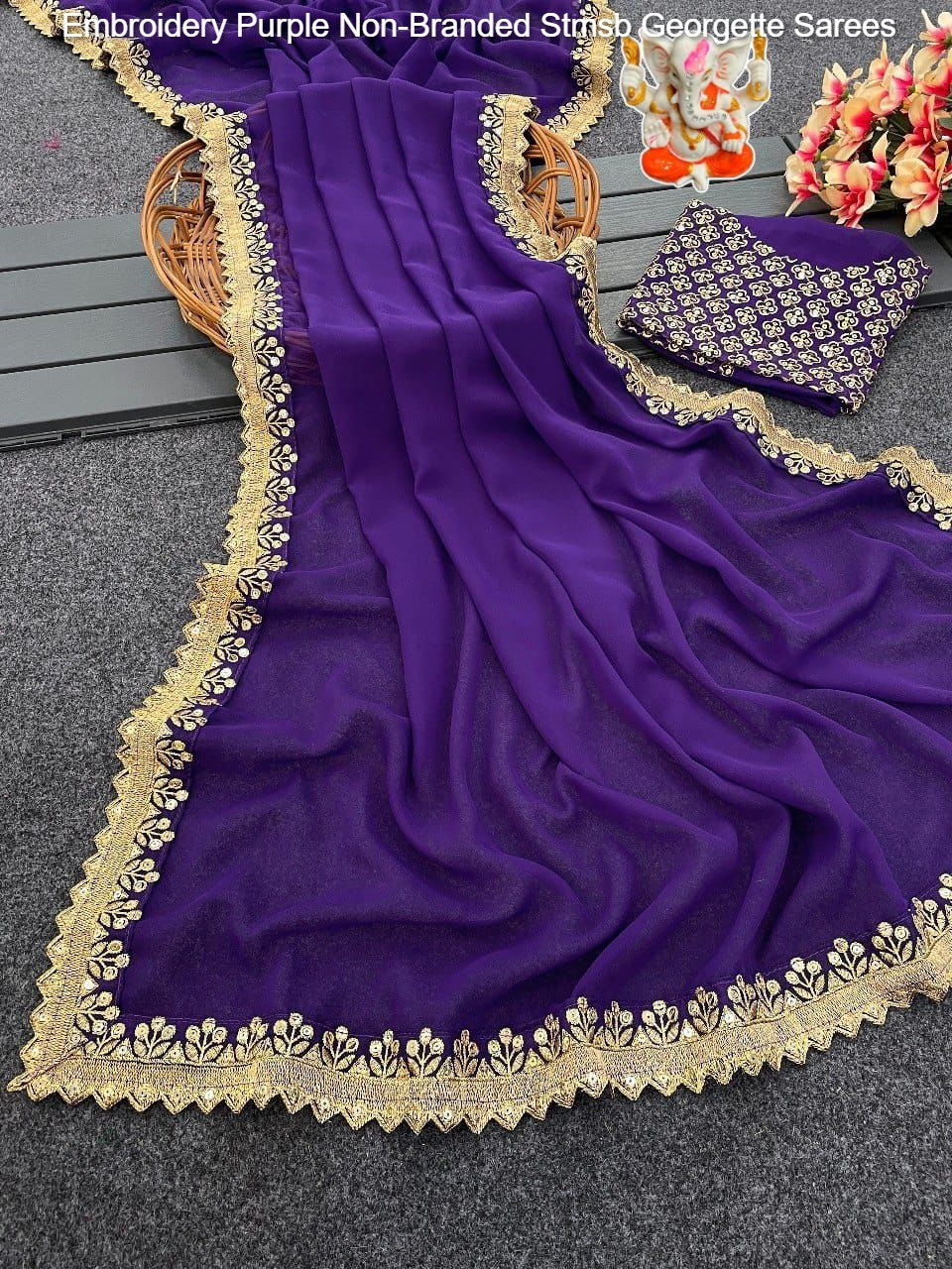 Embroidery Purple Non-Branded Stmsb Georgette Sarees